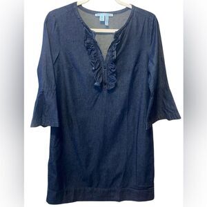 Draper James Wm’s Sz 4 Indigo Dark Wash Chambray Denim Shift Ruffle Dress